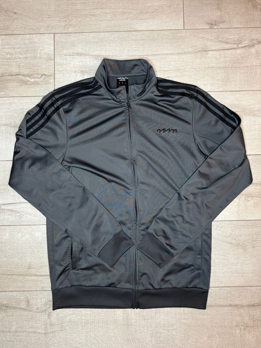 Adidas Mens Essentials 3-Stripes Tricot Track Jacket Dark Grey Black Size M